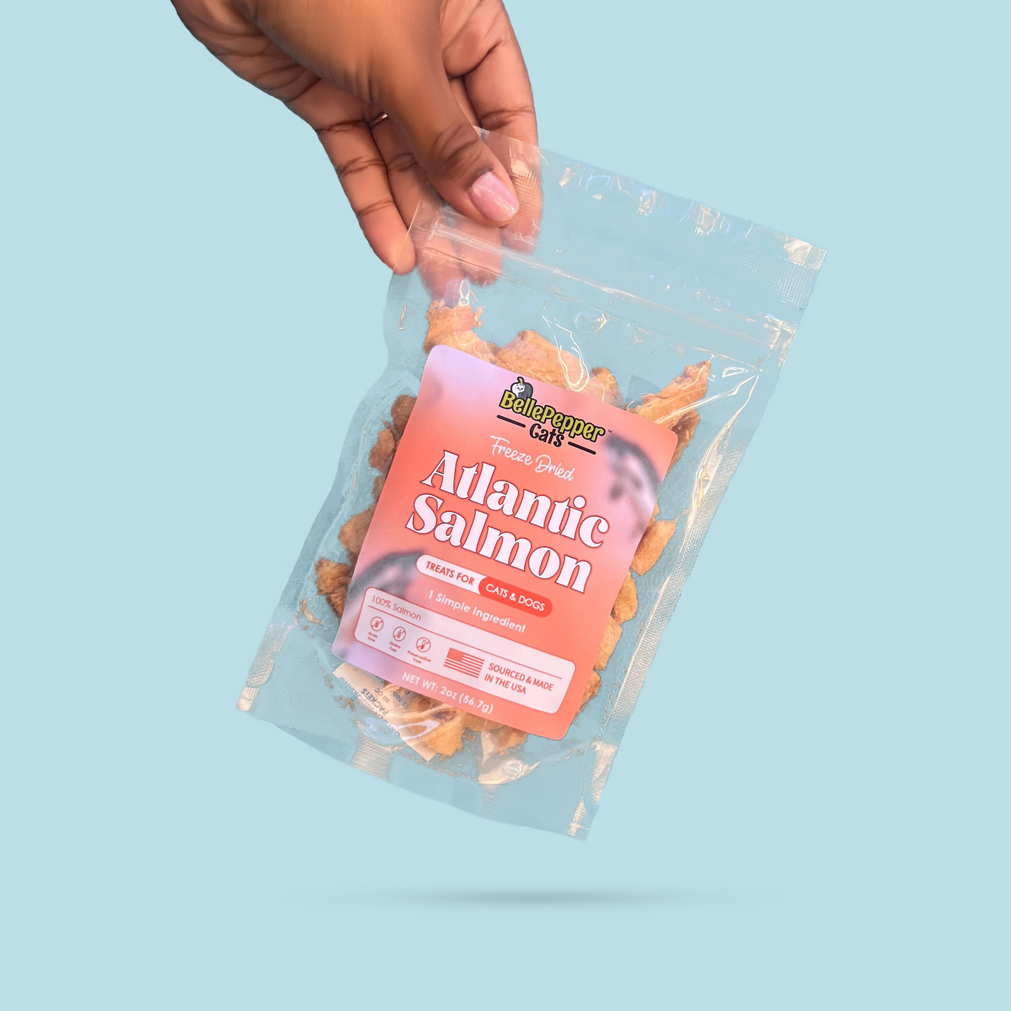 Freeze-dried Atlantic salmon treats from BellePepper Cats – made with single-ingredient, USA-raised salmon