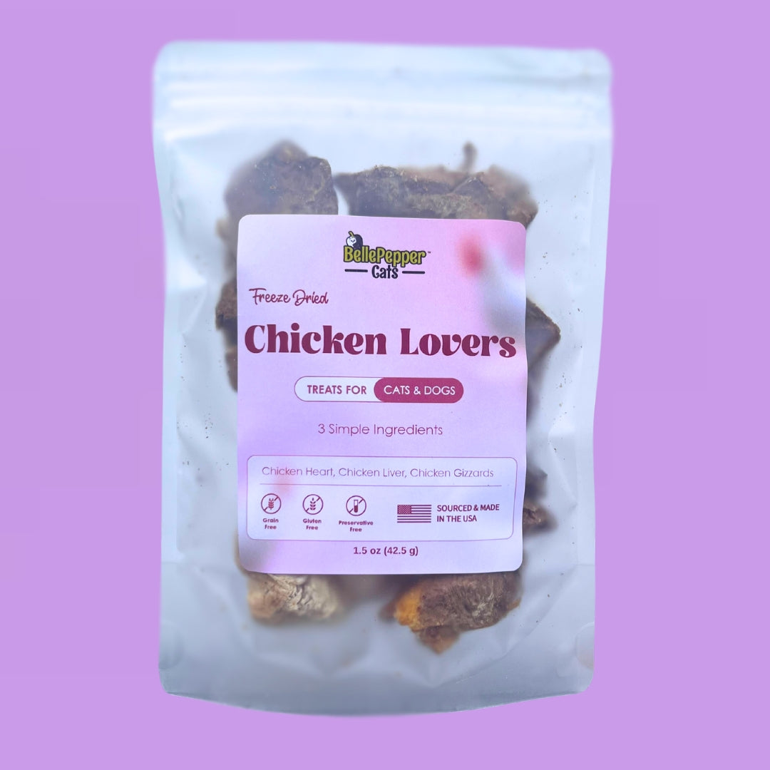 BellePepper Cats Chicken Lovers freeze-dried treats made with chicken heart, chicken liver, and chicken gizzards – single-ingredient, USA-sourced