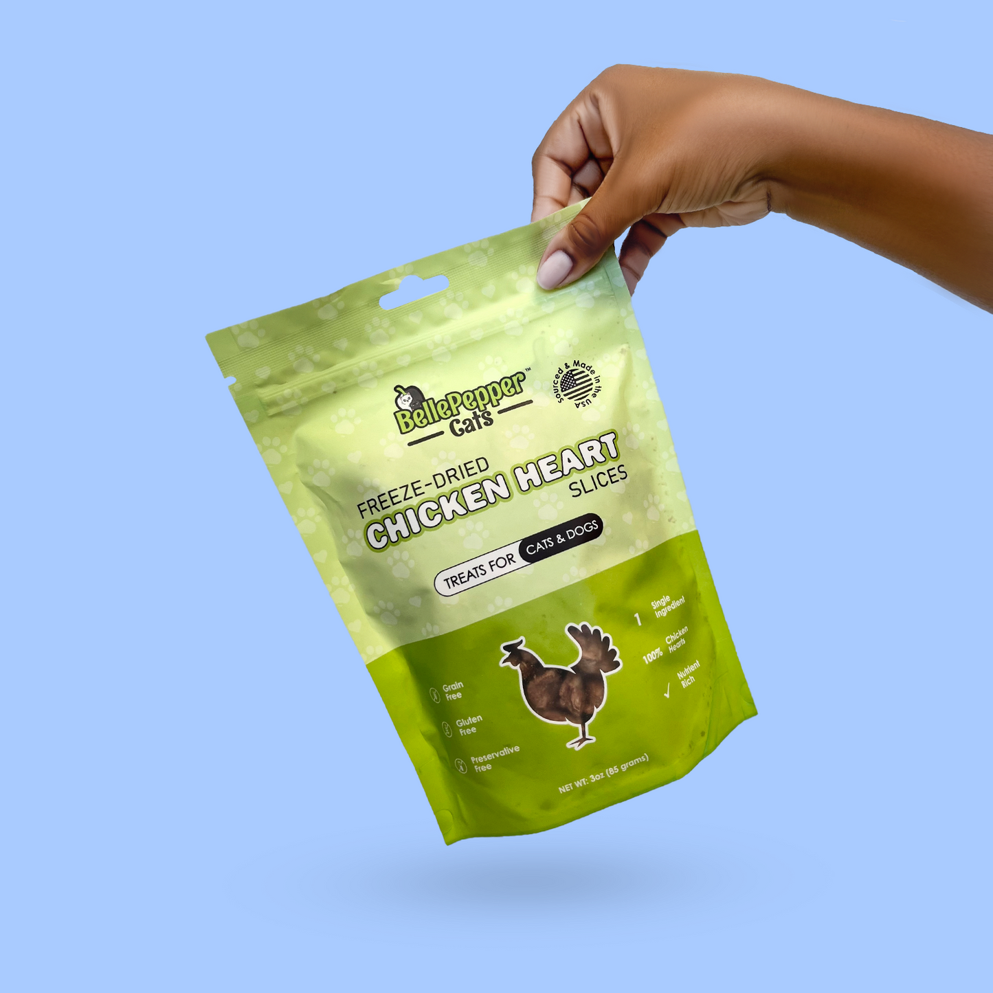 BellePepper Cats freeze-dried chicken heart slices – single-ingredient, protein-rich treats for cats and dogs