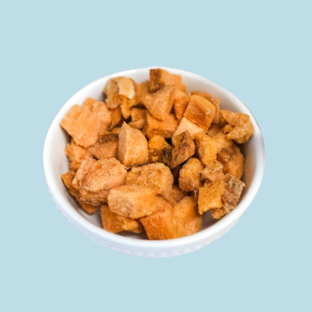 BellePepper Cats freeze-dried Atlantic salmon treats served in a ceramic cup for a clean, minimal presentation