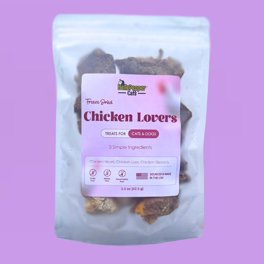 BellePepper Cats Chicken Lovers freeze-dried treats made with chicken heart, chicken liver, and chicken gizzards – single-ingredient, USA-sourced