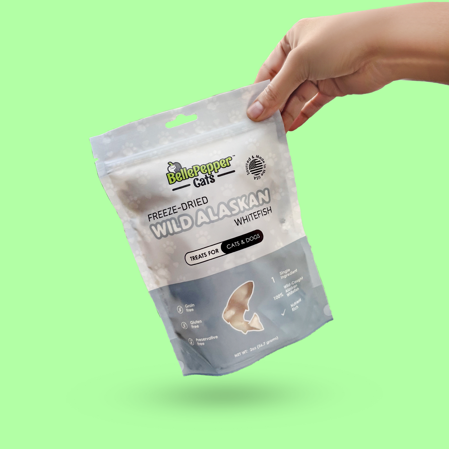 BellePepper Cats freeze-dried wild-caught Alaskan whitefish – single-ingredient fish treats for cats and dogs