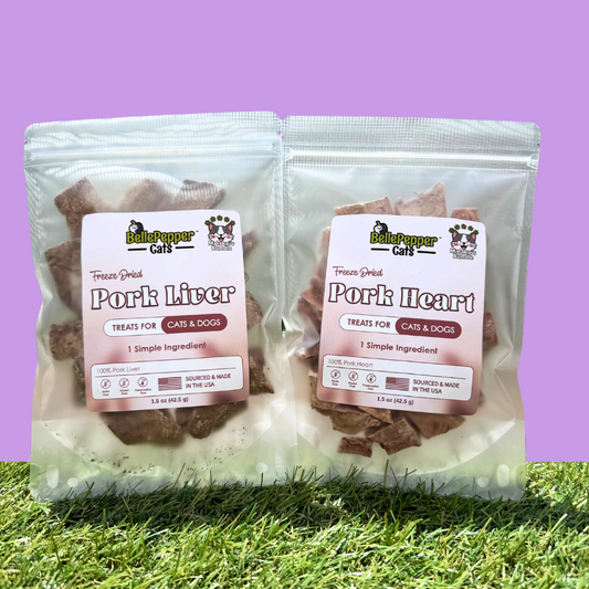 Freeze-dried pork liver and pork heart bundle for cats and dogs – nutrient-rich, single-ingredient treats made in the USA